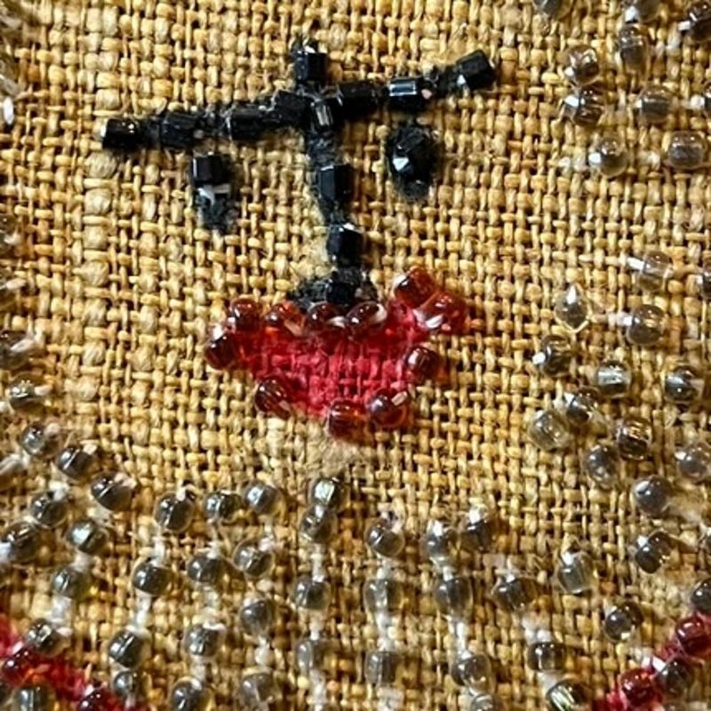 VTG Rooster Liquid Embroidery Woven Linen Pen Art w/Beaded Embellishment - Picture 7 of 12